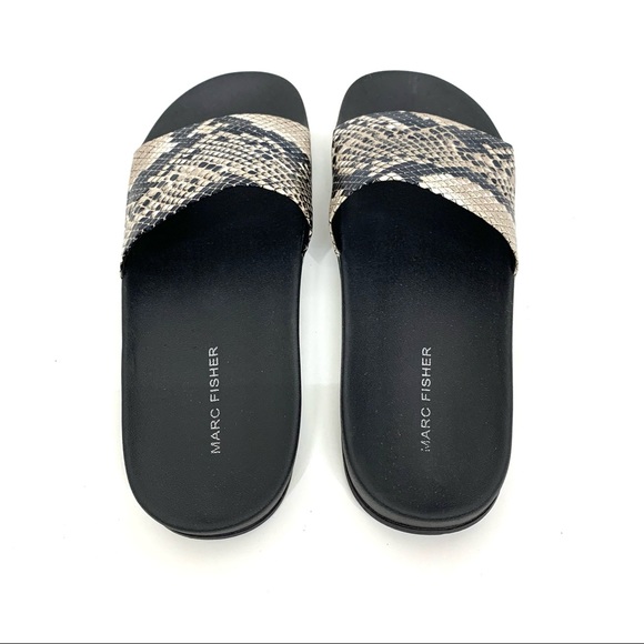 Marc Fisher Python Snakeskin Print Slides Black & Light Tan To Cream Size 7 - Picture 8 of 9